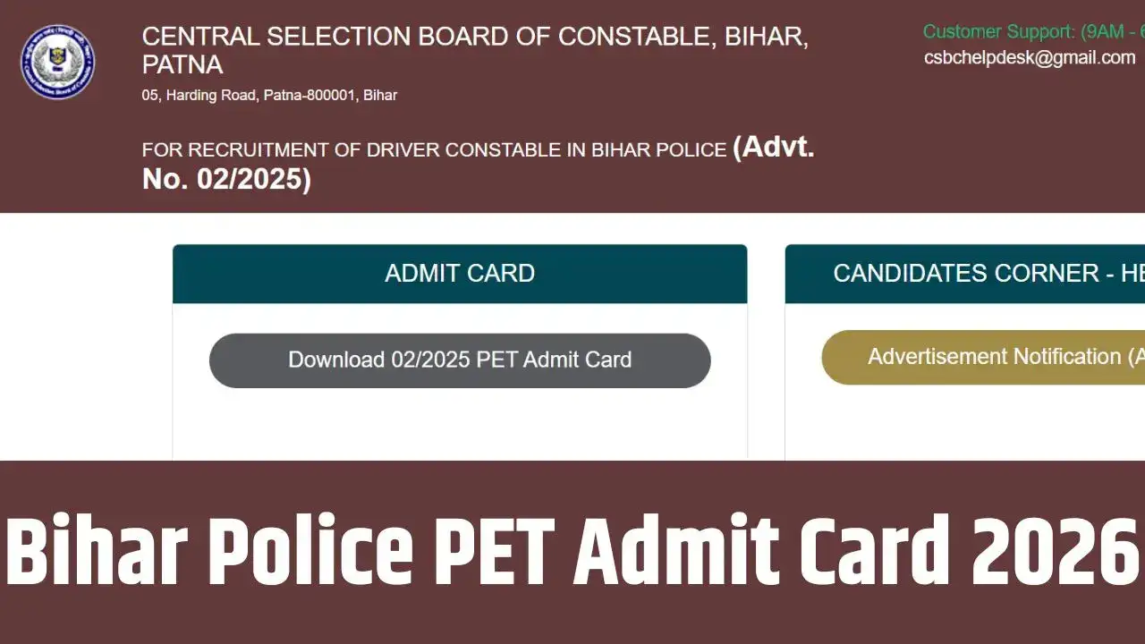 Bihar Police Constable Driver PET Admit Card 2026