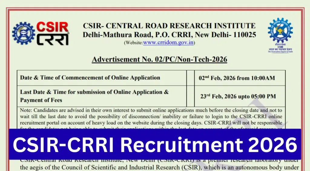 CSIR-CRRI Non Technical Recruitment 2026