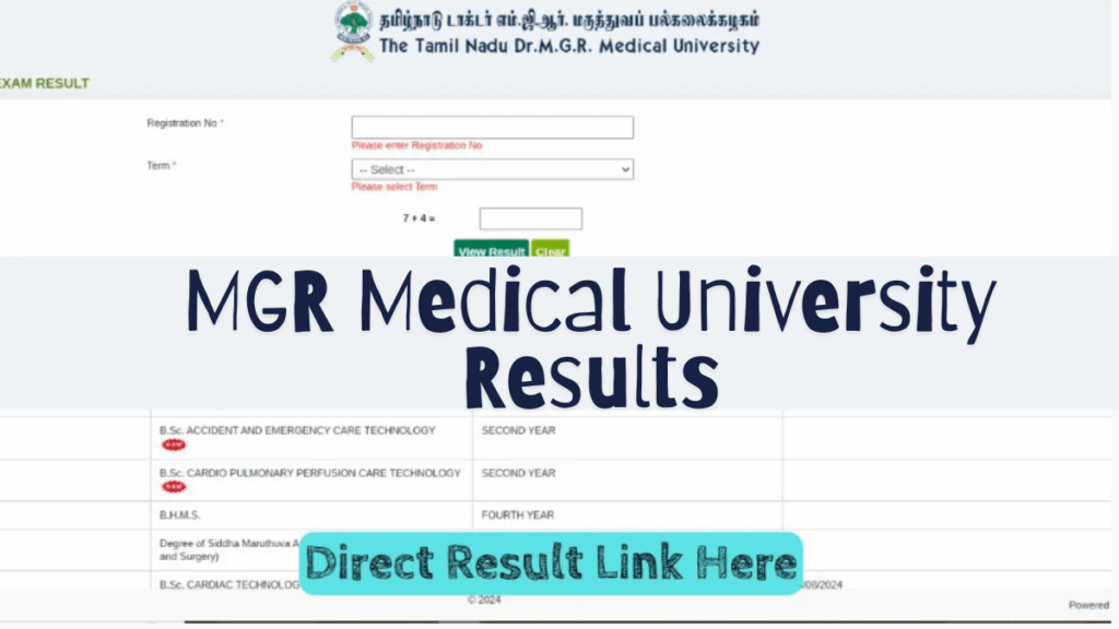 Dr MGR Medical University Result 2025-26 OUT